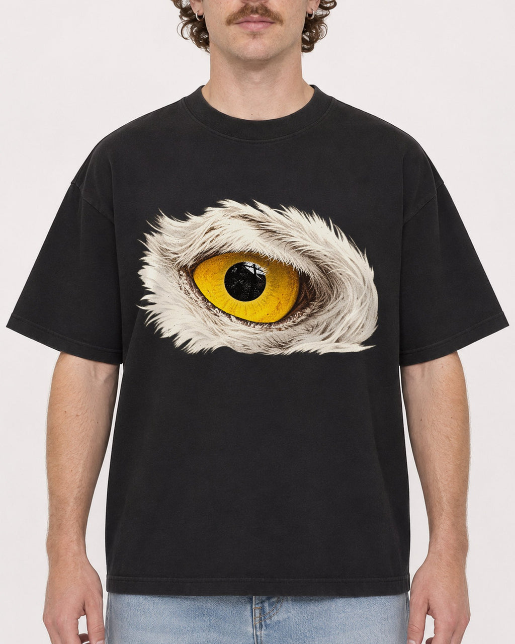 Mockup Boxy Heavyweight Tee Black male close-up 09