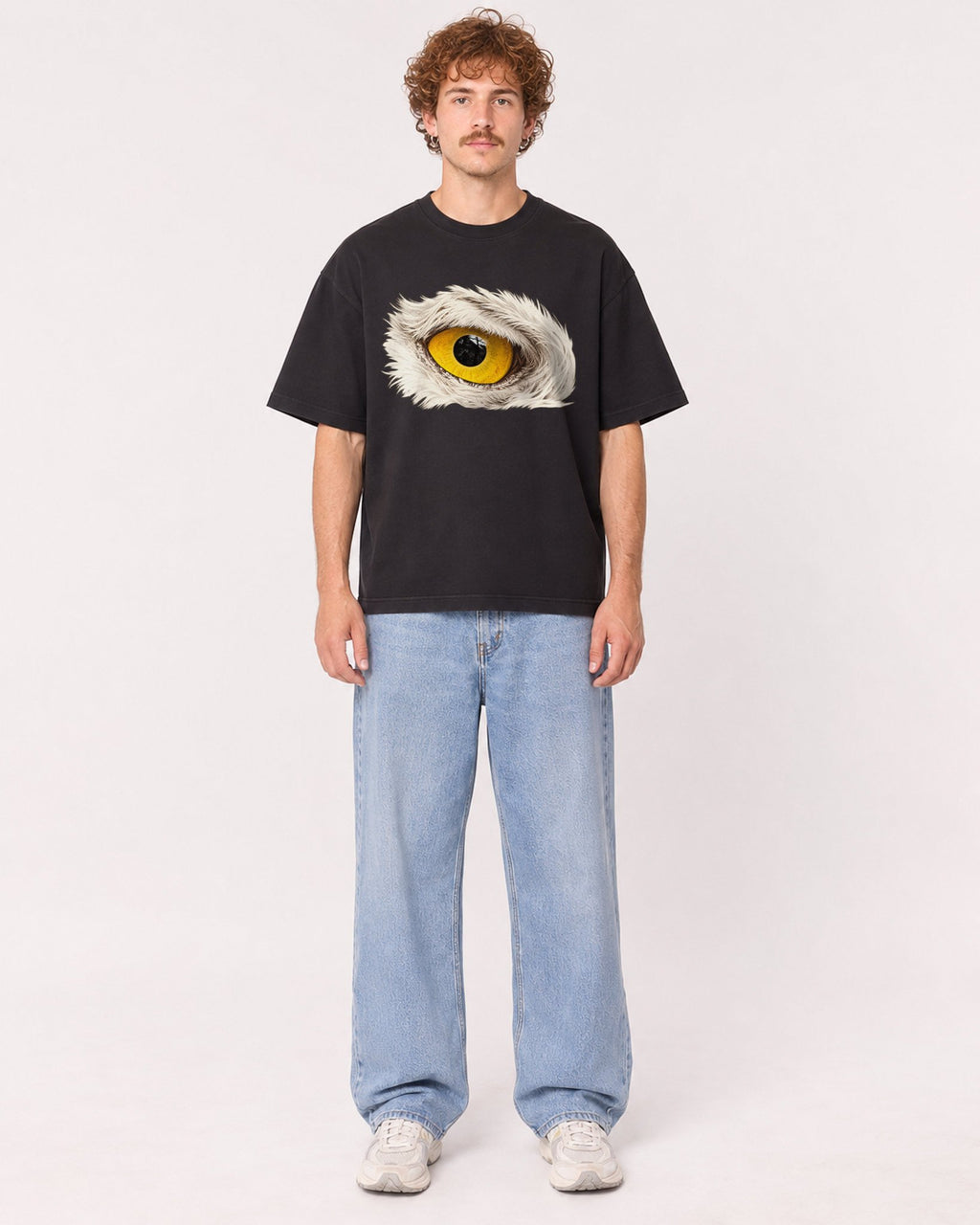 Mockup Boxy Heavyweight Tee Black male full-body 09