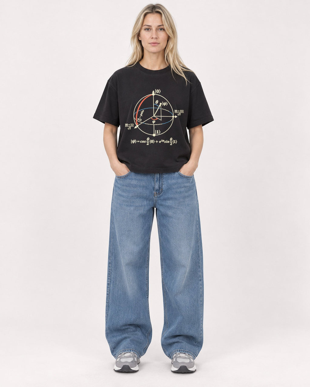 Mockup Boxy Heavyweight Tee Black female full-body 08