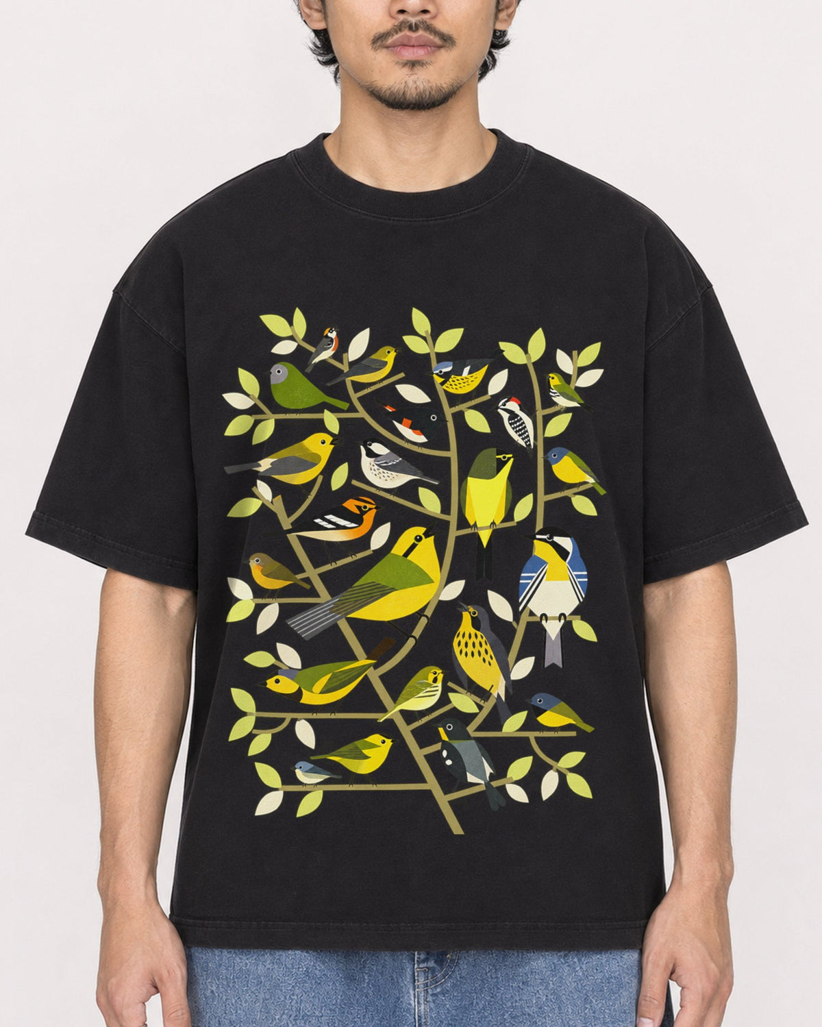 Mockup Boxy Heavyweight Tee Black male close-up 02