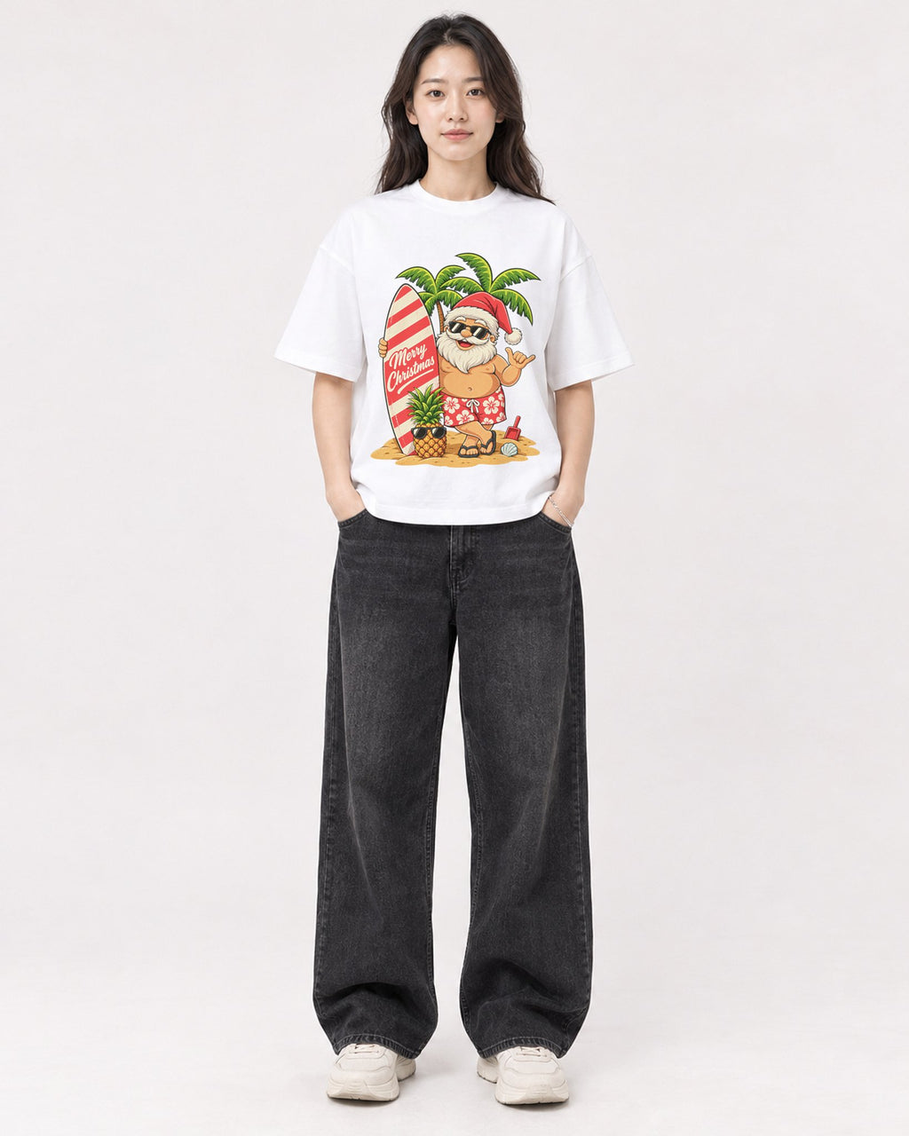Mockup Boxy Heavyweight Tee White female full-body 03