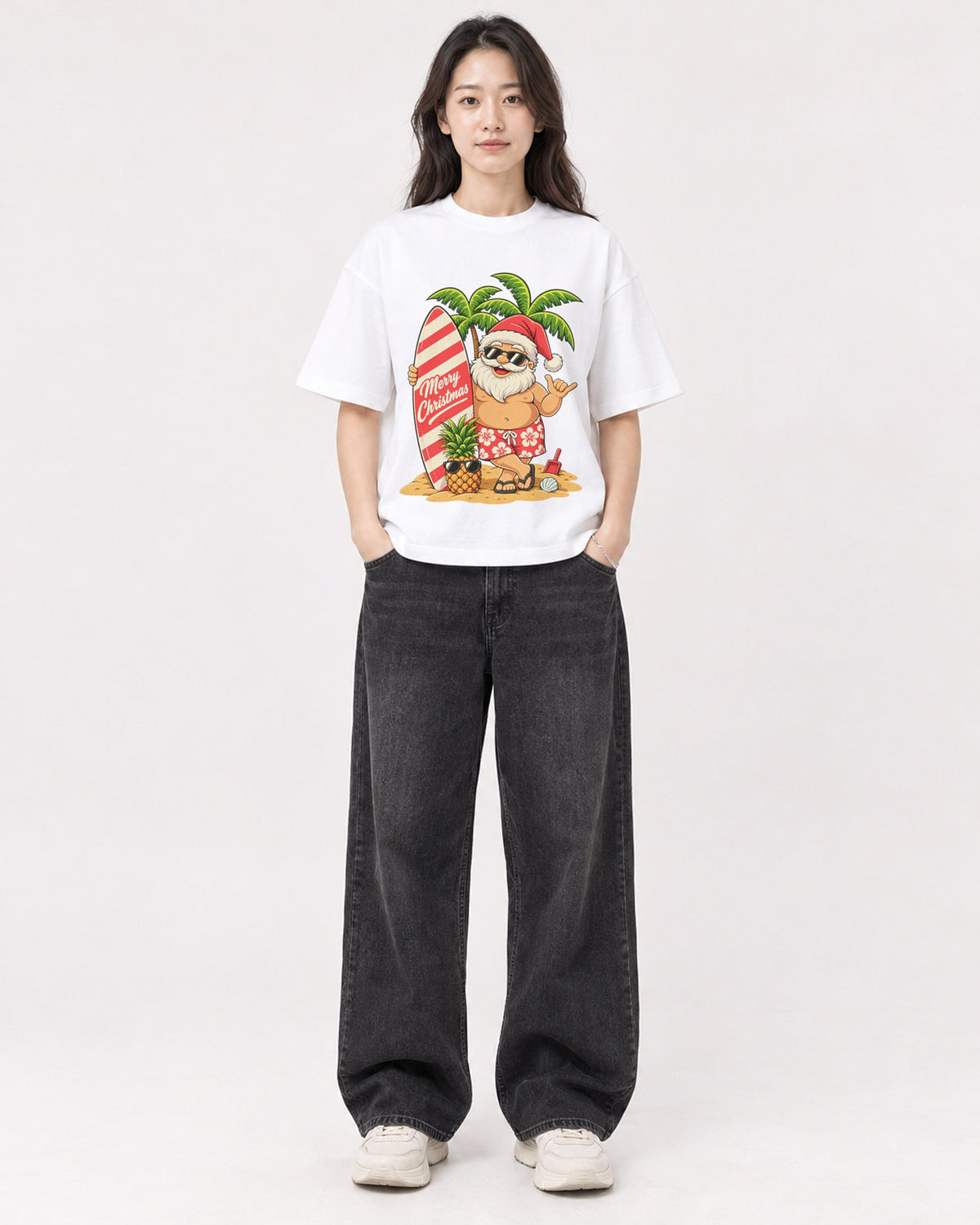 Mockup Boxy Heavyweight Tee White female full-body 03