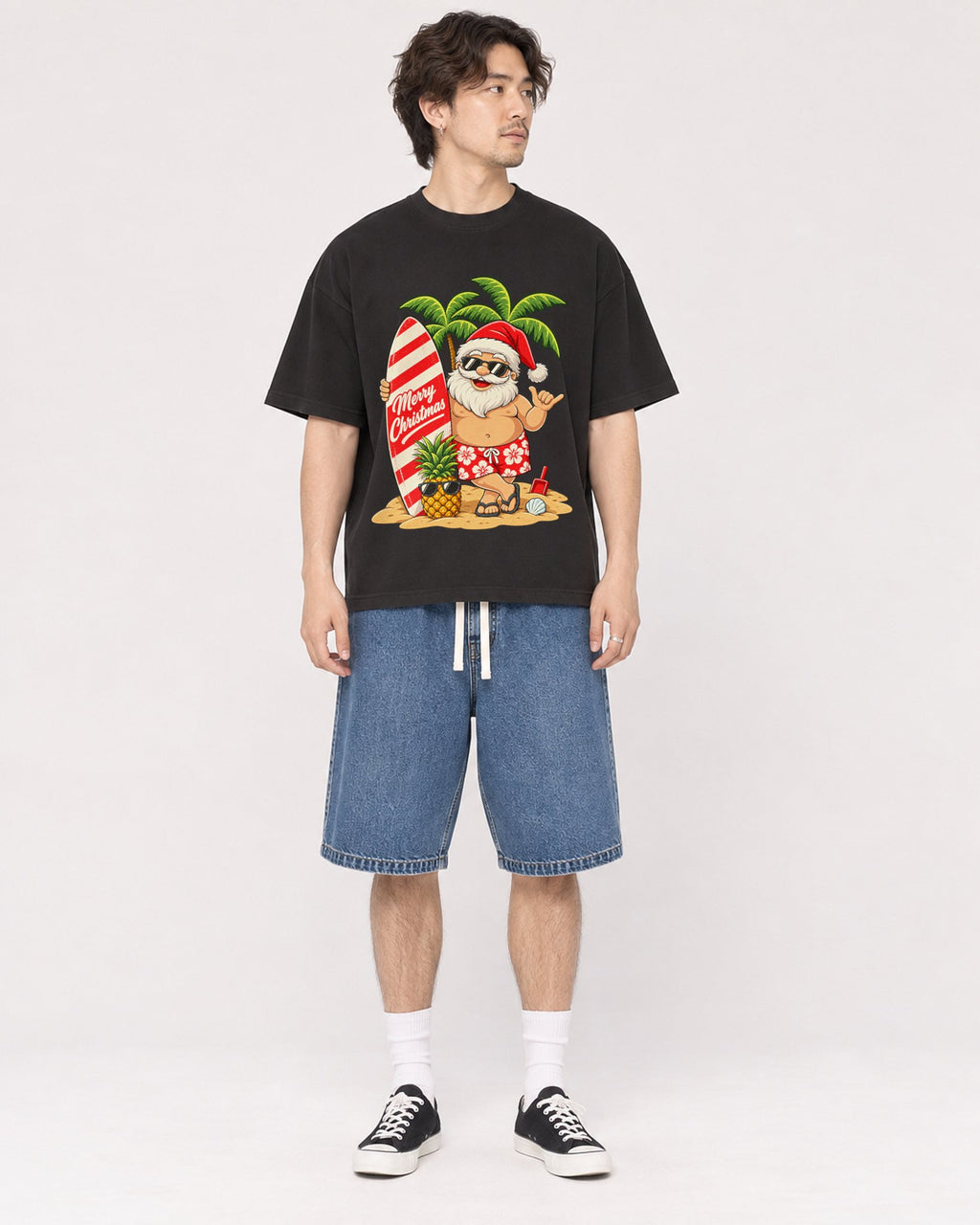 Mockup Boxy Heavyweight Tee Black male full-body 03