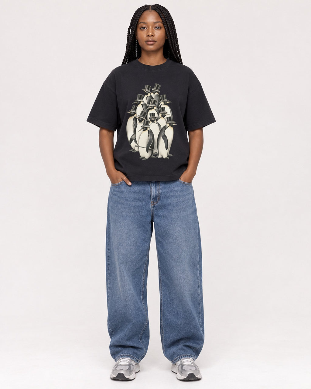 Mockup Boxy Heavyweight Tee Black female full-body 04