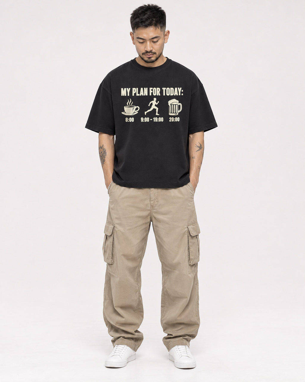 Mockup Boxy Heavyweight Tee Black male full-body 12