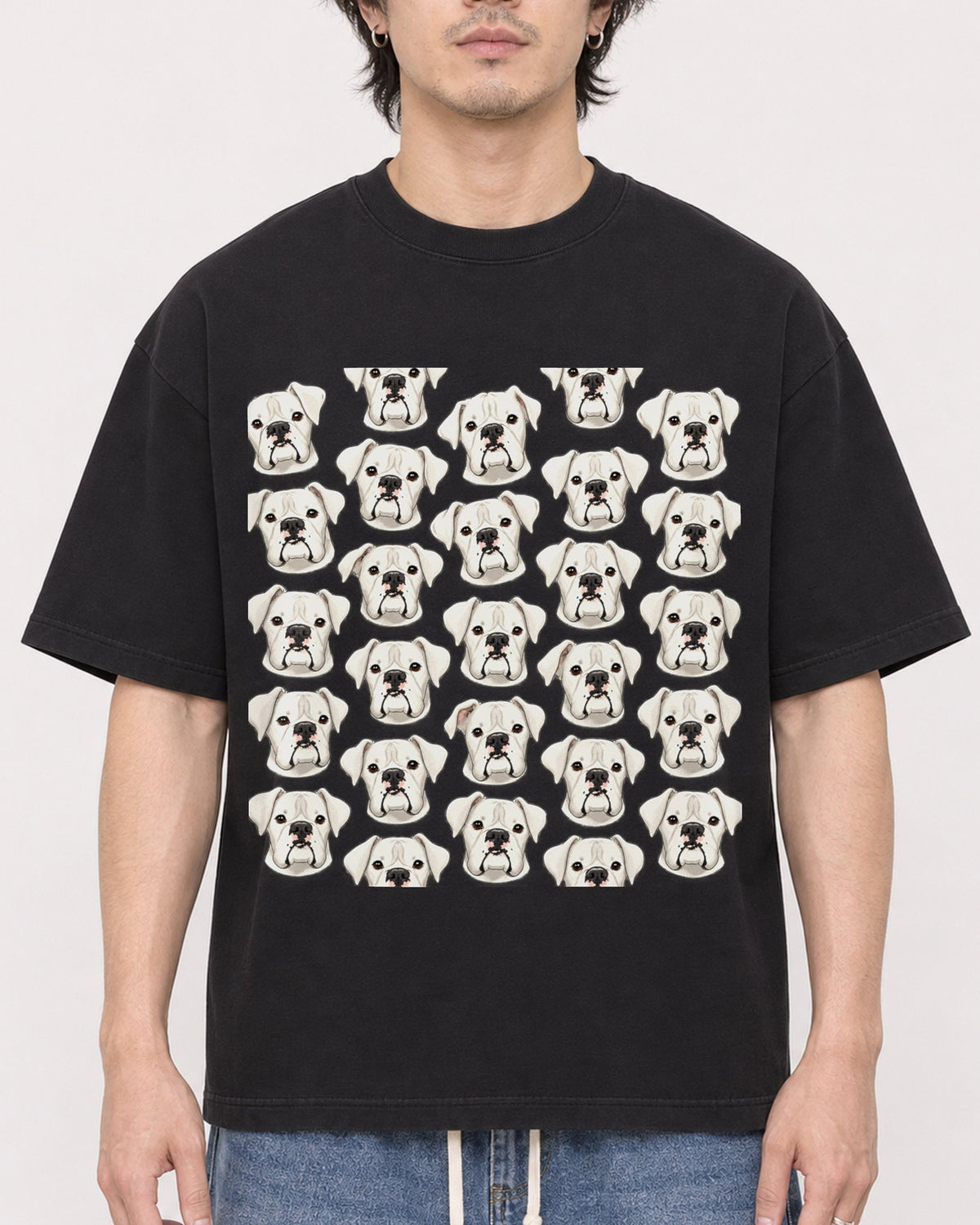 Mockup Boxy Heavyweight Tee Black male close-up 03