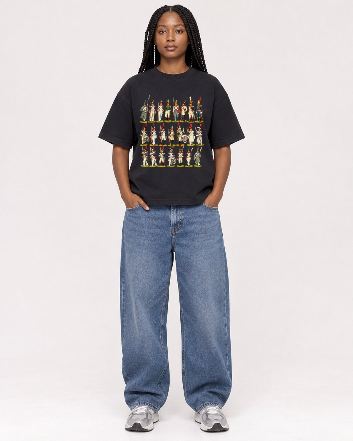 Mockup Boxy Heavyweight Tee Black female full-body 04