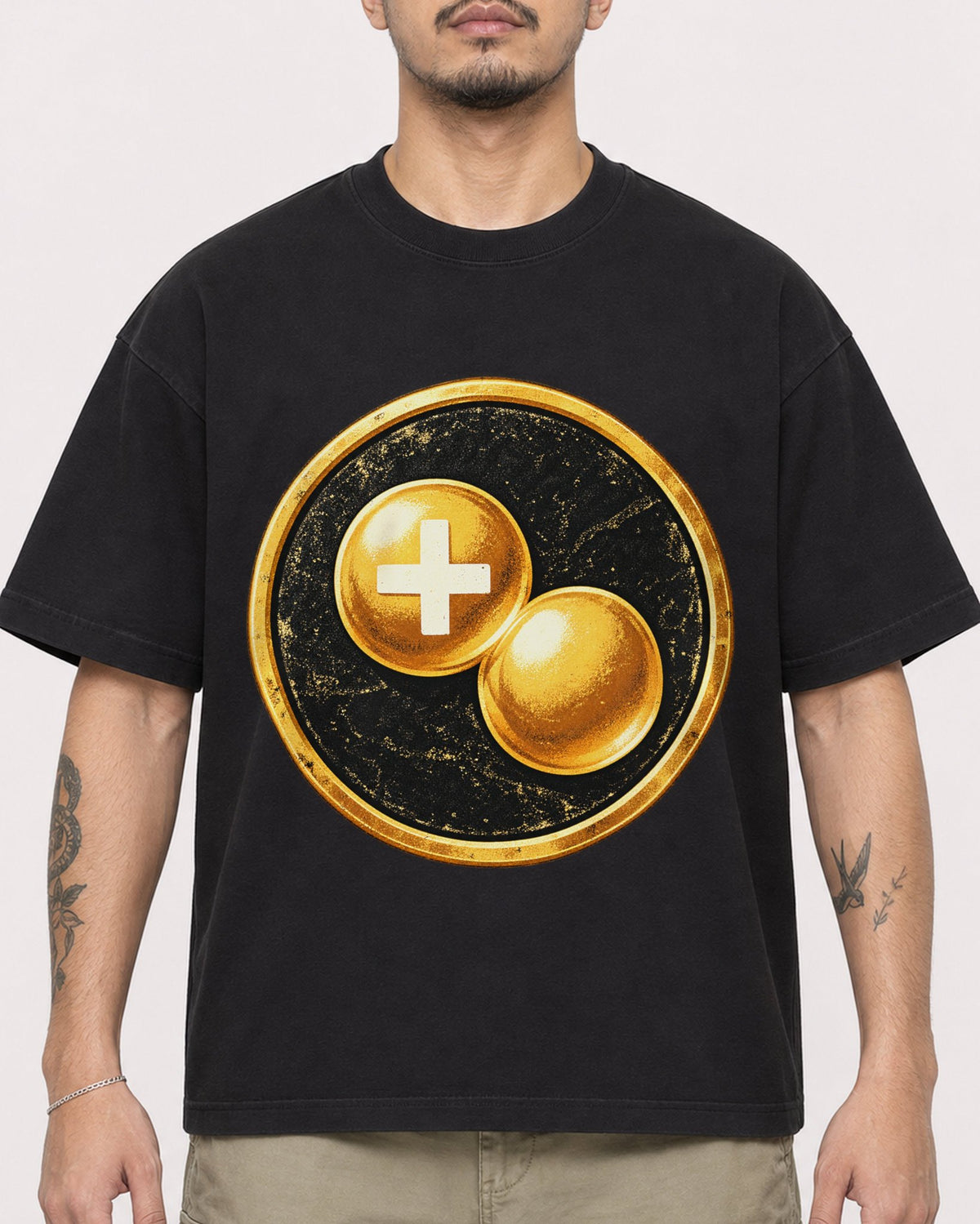 Mockup Boxy Heavyweight Tee Black male close-up 12