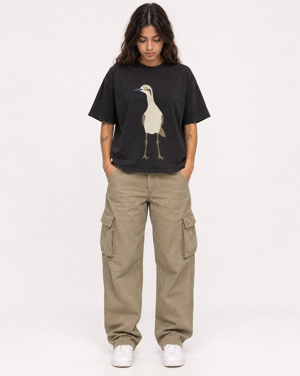 Mockup Boxy Heavyweight Tee Black female full-body 06