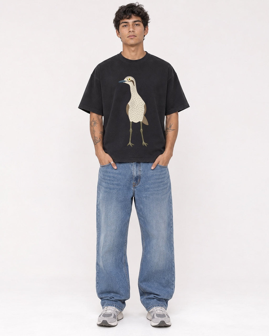 Mockup Boxy Heavyweight Tee Black male full-body 06