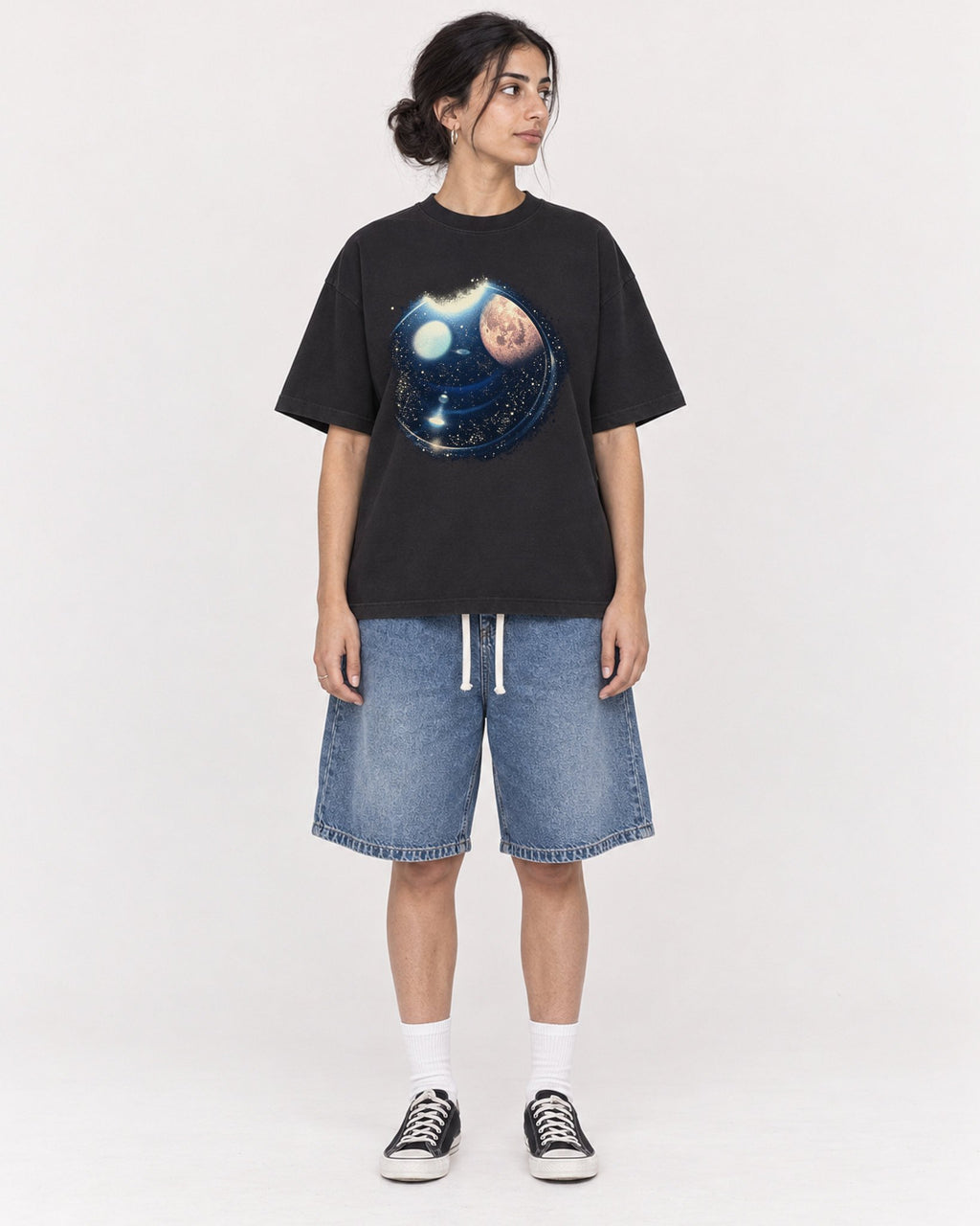 Mockup Boxy Heavyweight Tee Black female full-body 17
