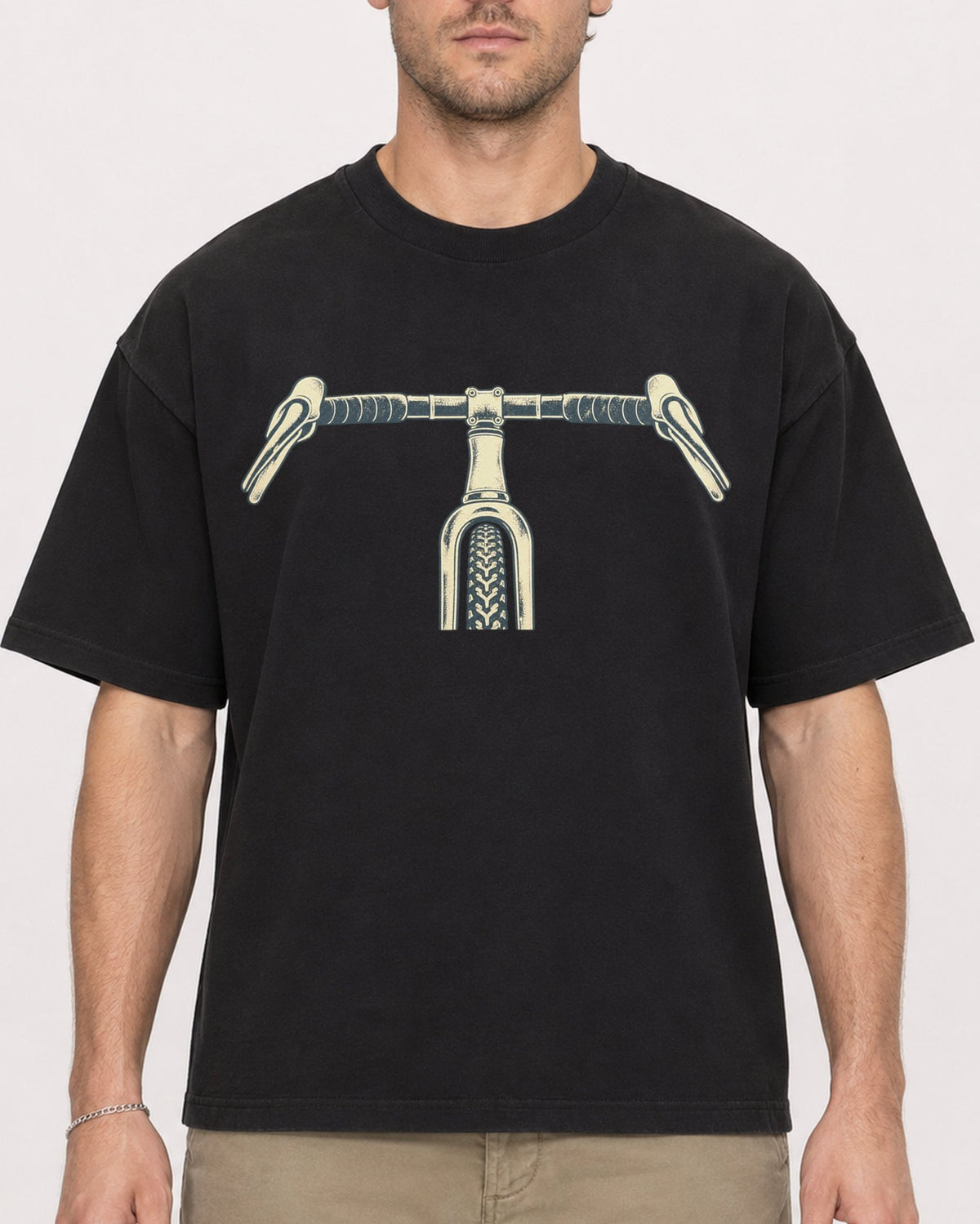 Mockup Boxy Heavyweight Tee Black male close-up 08