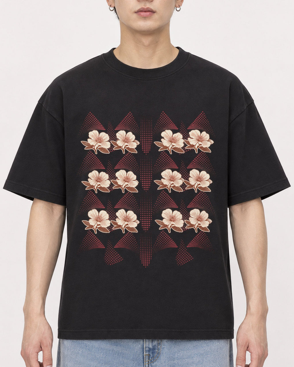 Mockup Boxy Heavyweight Tee Black male close-up 01