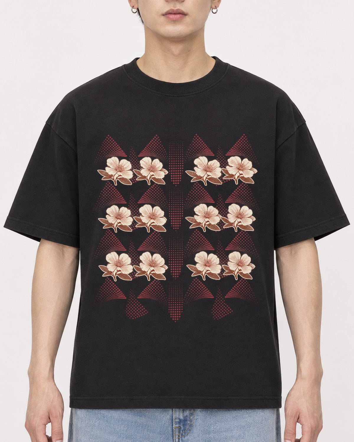 Mockup Boxy Heavyweight Tee Black male close-up 01