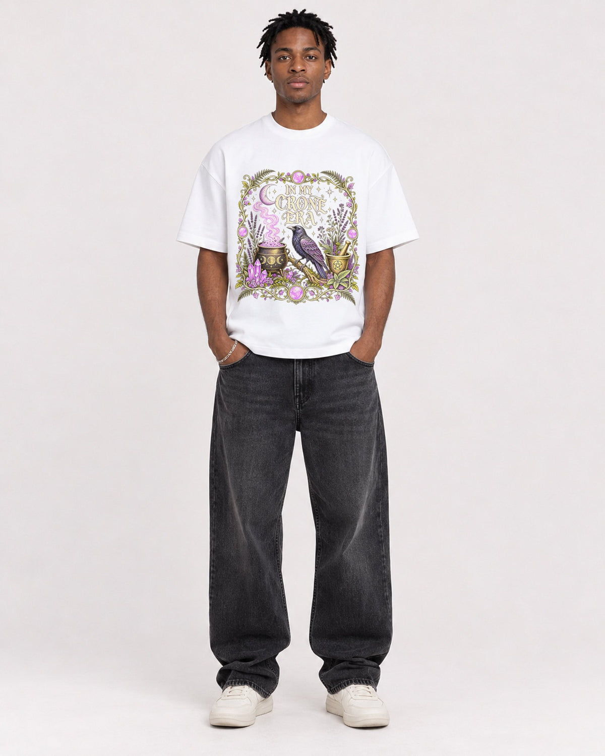 Mockup Boxy Heavyweight Tee White male full-body 05
