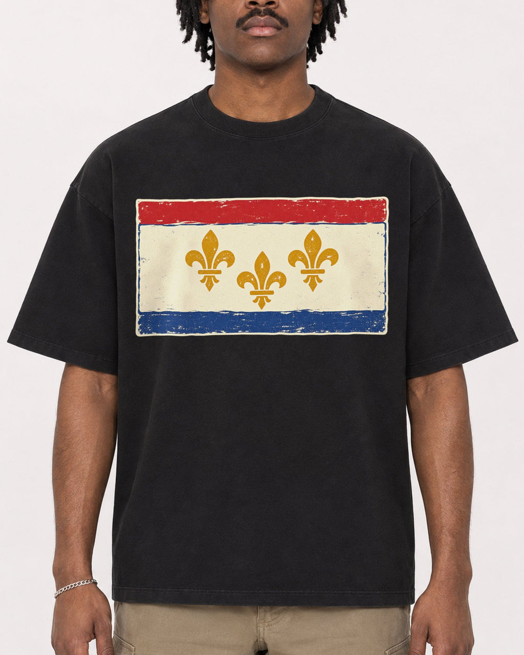 Mockup Boxy Heavyweight Tee Black male close-up 04