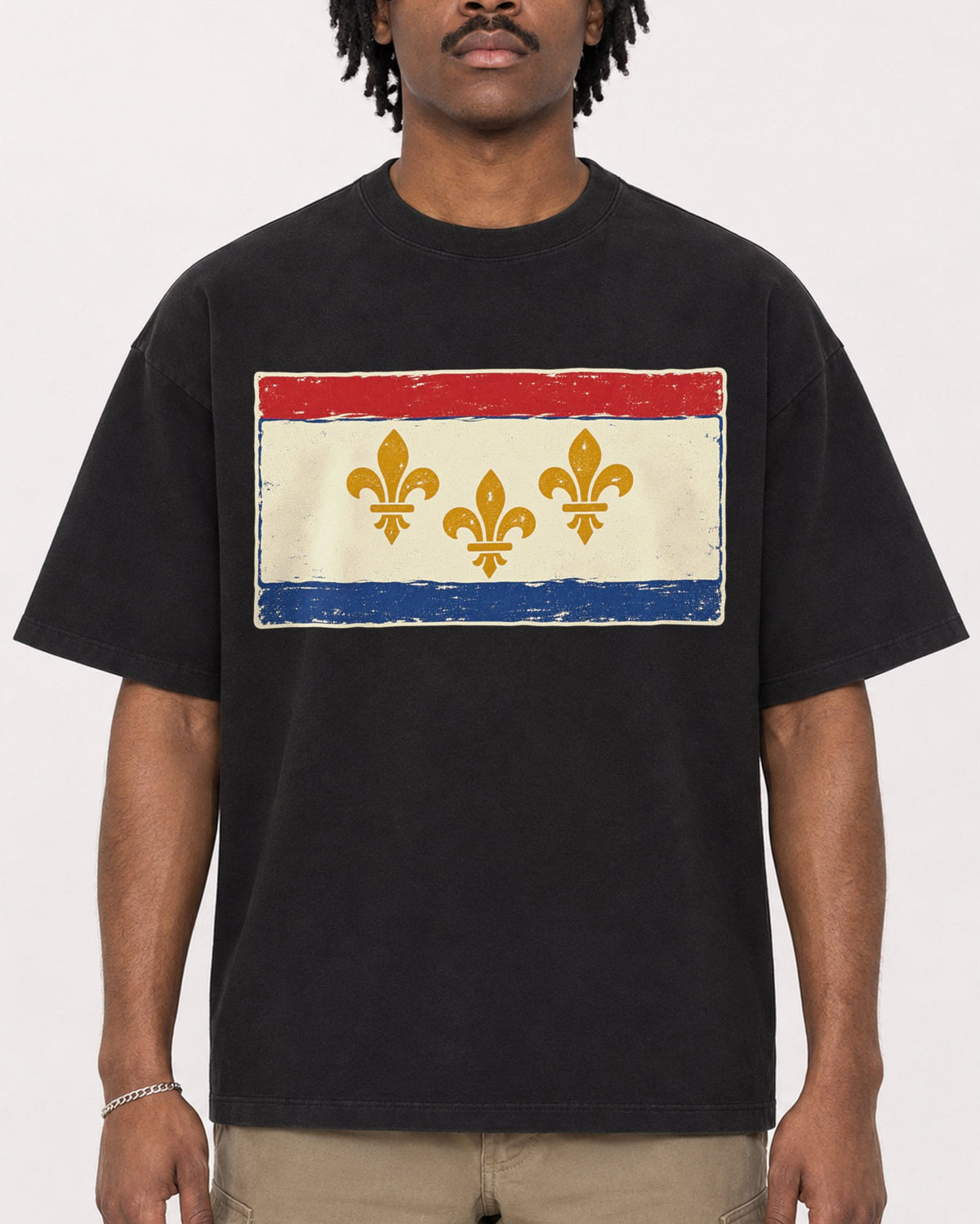 Mockup Boxy Heavyweight Tee Black male close-up 04