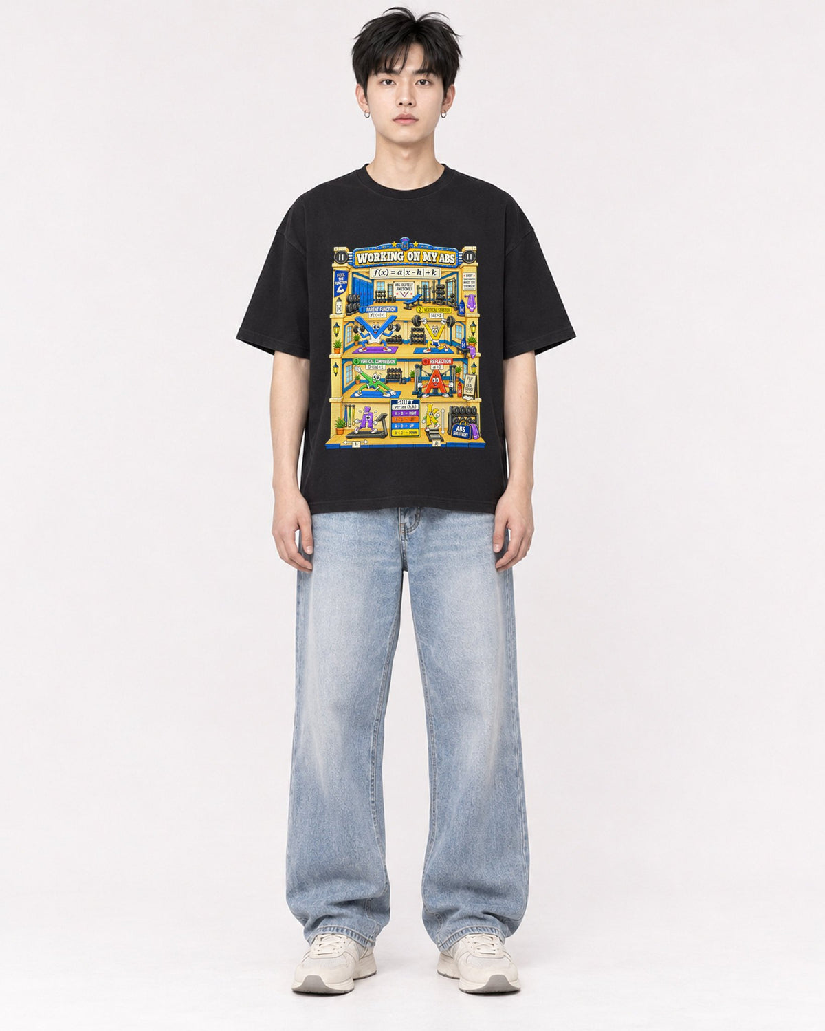 Mockup Boxy Heavyweight Tee Black male full-body 01