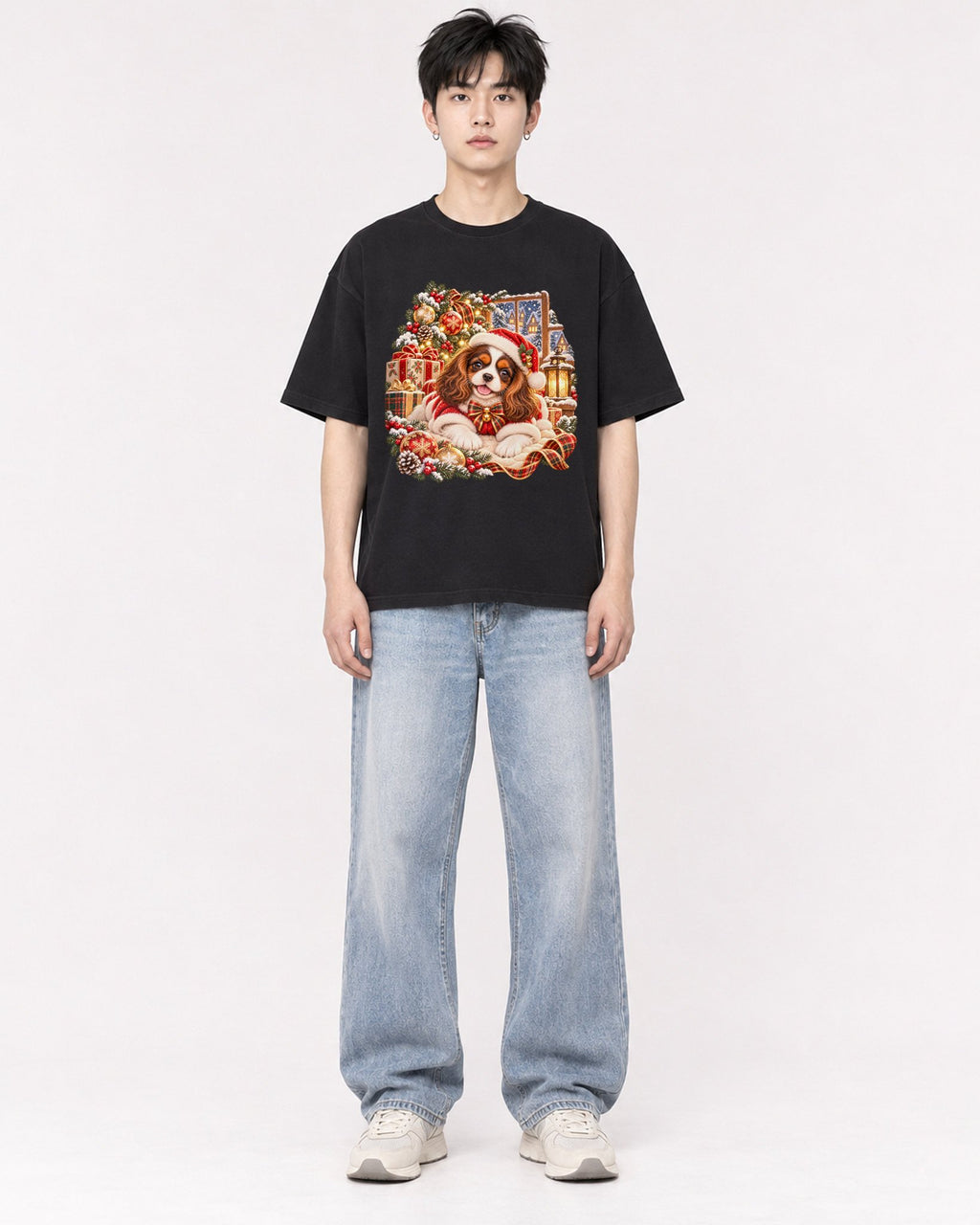Mockup Boxy Heavyweight Tee Black male full-body 01