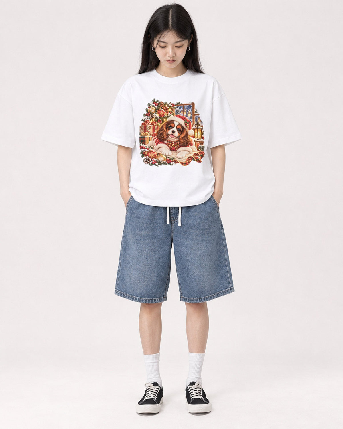 Mockup Boxy Heavyweight Tee White female full-body 01