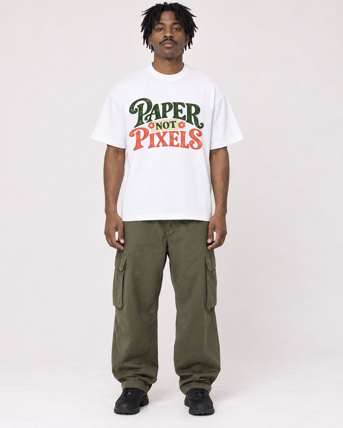 Mockup Boxy Heavyweight Tee White male full-body 04