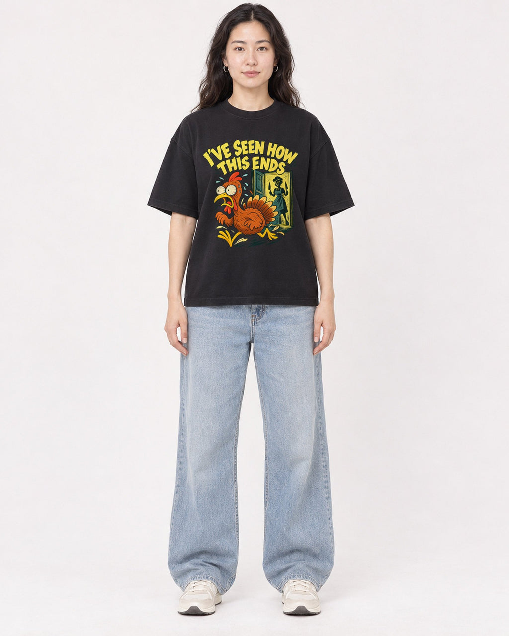 Mockup Boxy Heavyweight Tee Black female full-body 03