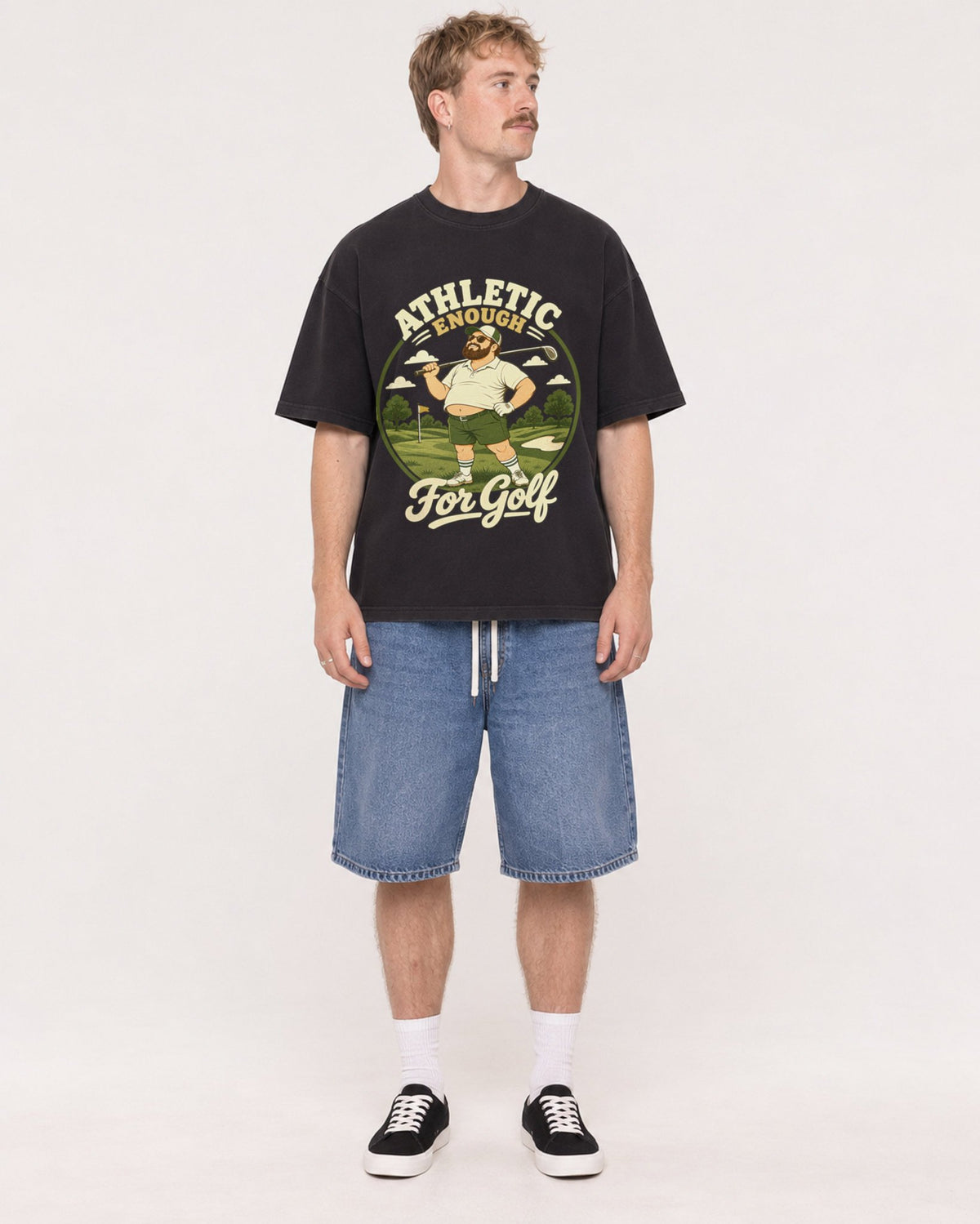 Mockup Boxy Heavyweight Tee Black male full-body 19