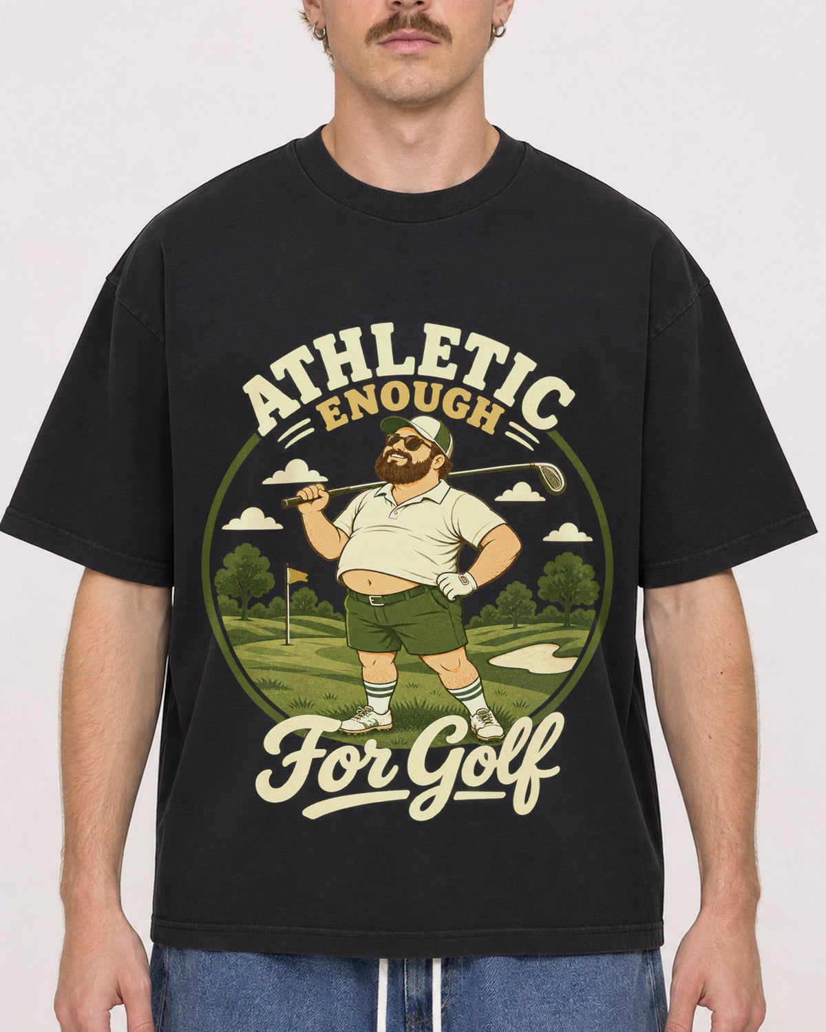 Mockup Boxy Heavyweight Tee Black male close-up 19