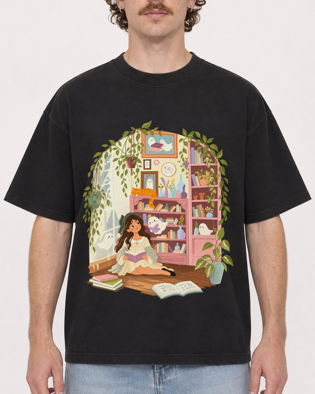 Mockup Boxy Heavyweight Tee Black male close-up 09