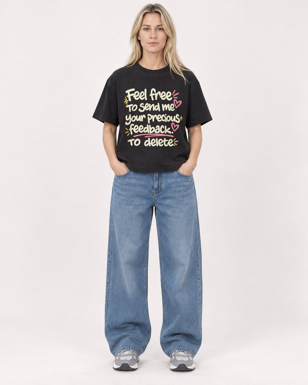 Mockup Boxy Heavyweight Tee Black female full-body 08
