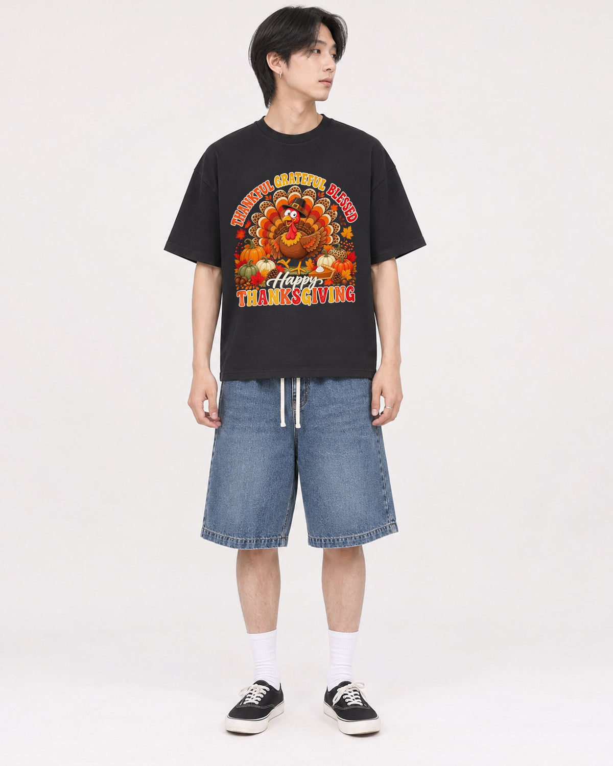 Mockup Boxy Heavyweight Tee Black male full-body 11