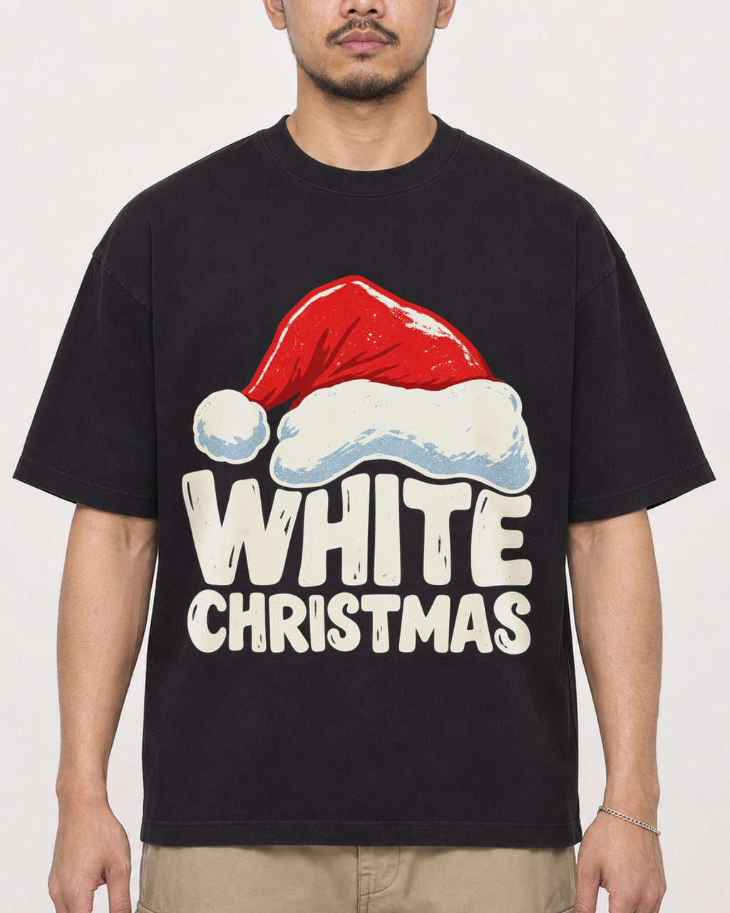 Mockup Boxy Heavyweight Tee Black male close-up 32