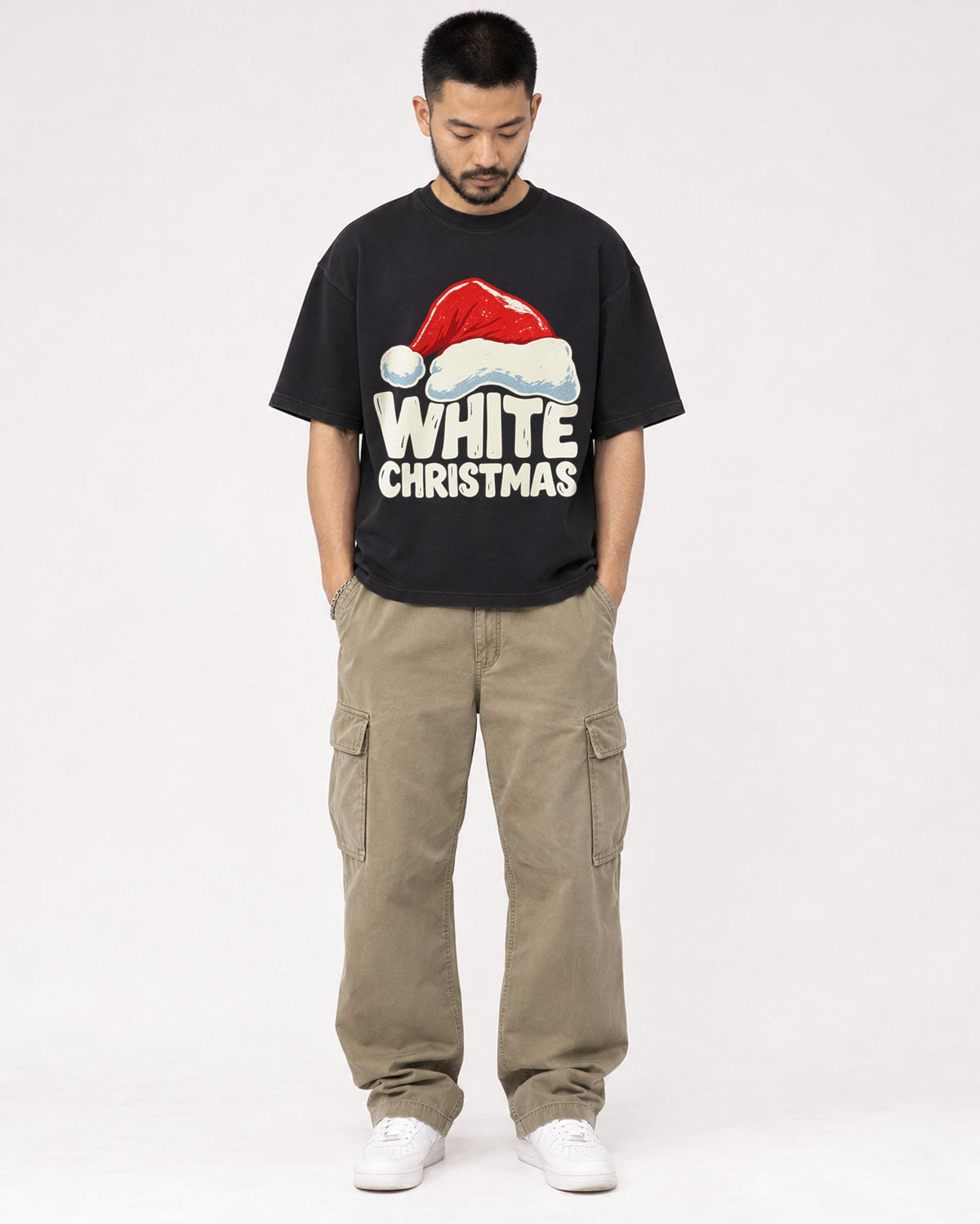 Mockup Boxy Heavyweight Tee Black male full-body 32
