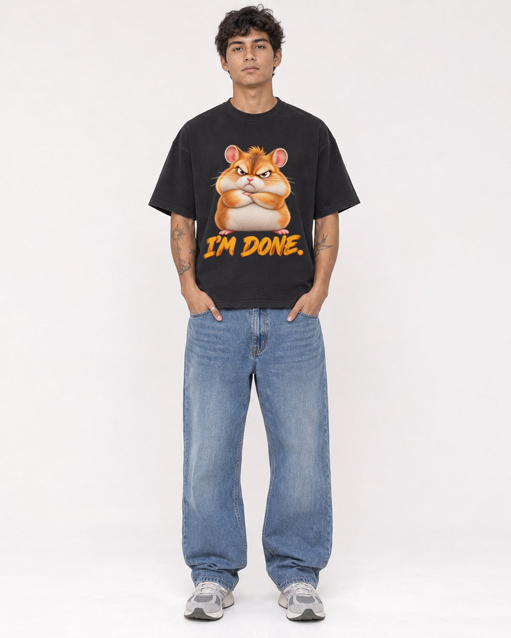 Mockup Boxy Heavyweight Tee Black male full-body 06
