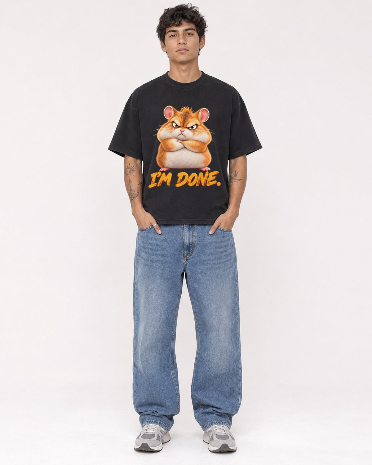 Mockup Boxy Heavyweight Tee Black male full-body 06