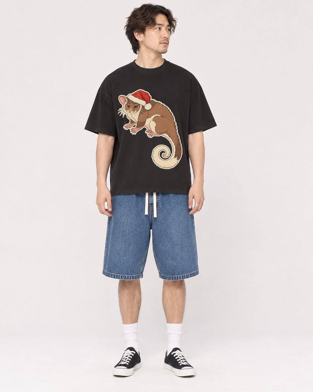 Mockup Boxy Heavyweight Tee Black male full-body 03