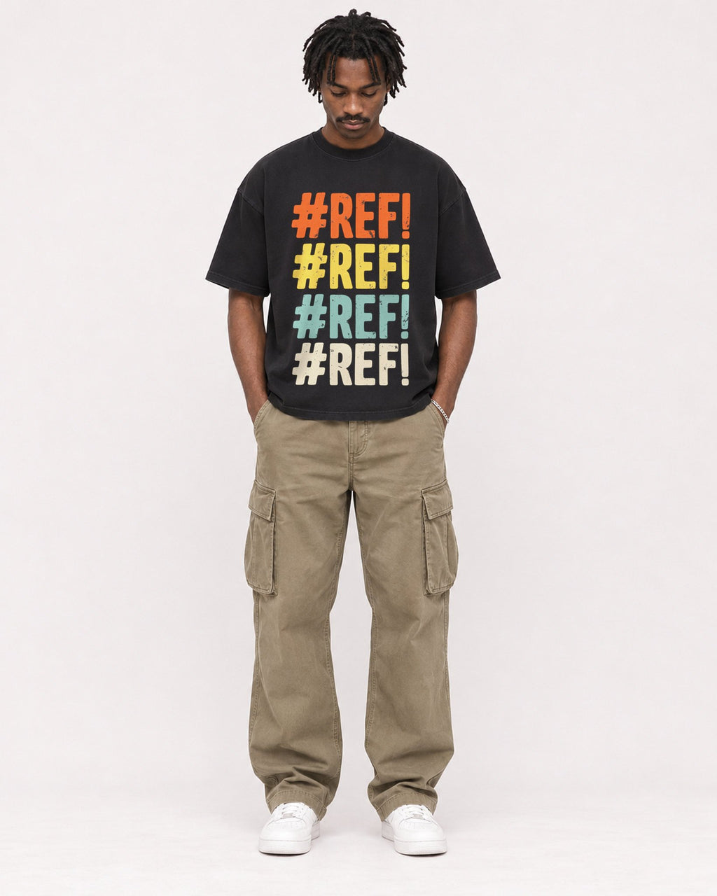 Mockup Boxy Heavyweight Tee Black male full-body 04