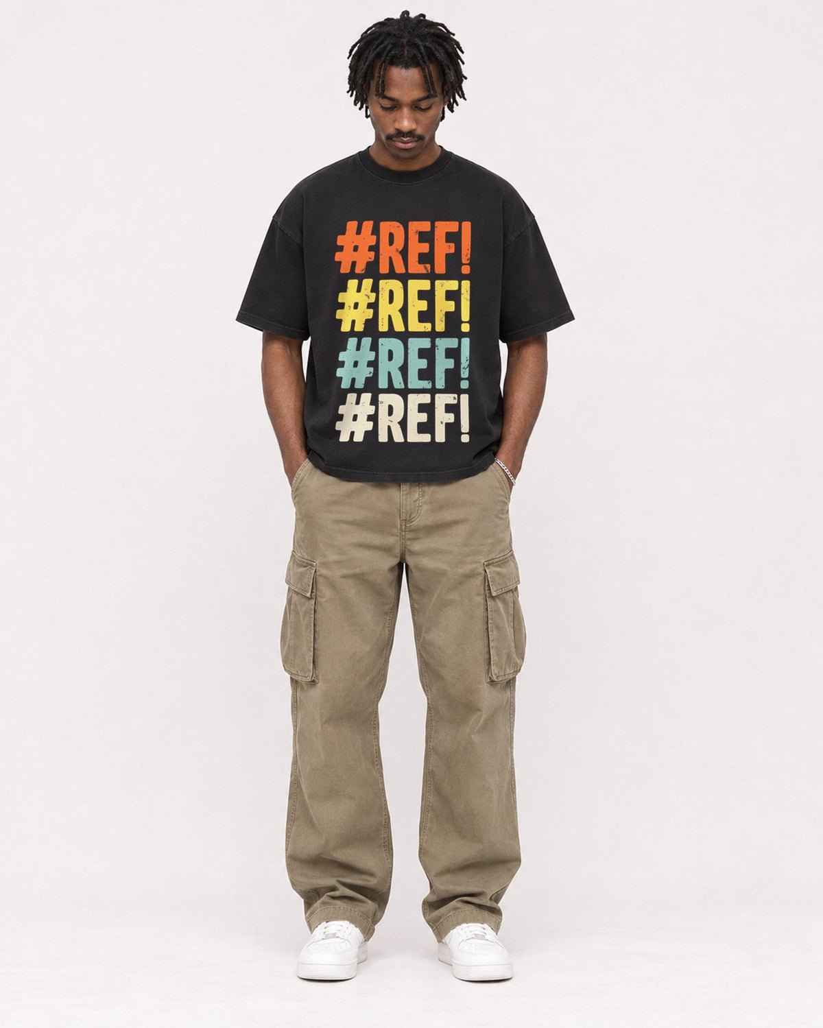 Mockup Boxy Heavyweight Tee Black male full-body 04