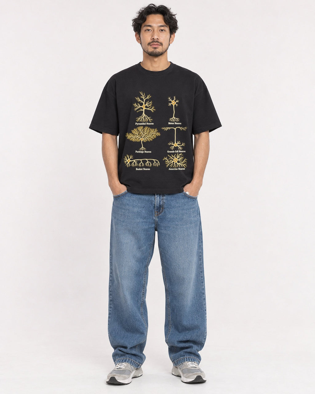 Mockup Boxy Heavyweight Tee Black male full-body 02