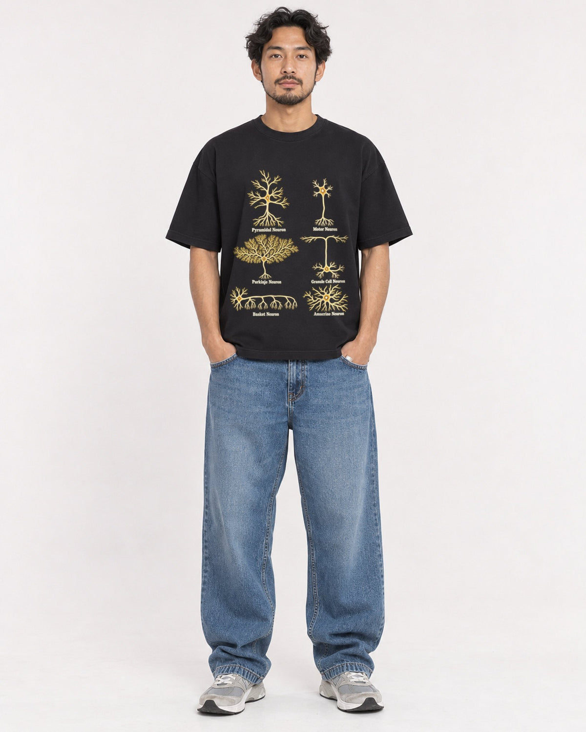 Mockup Boxy Heavyweight Tee Black male full-body 02