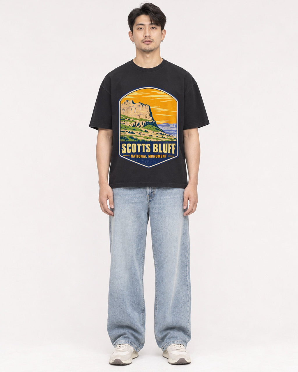 Mockup Boxy Heavyweight Tee Black male full-body 13