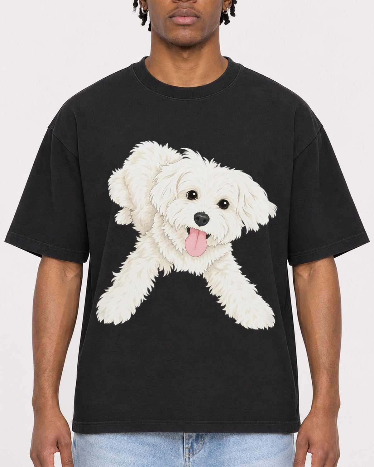 Mockup Boxy Heavyweight Tee Black male close-up 05
