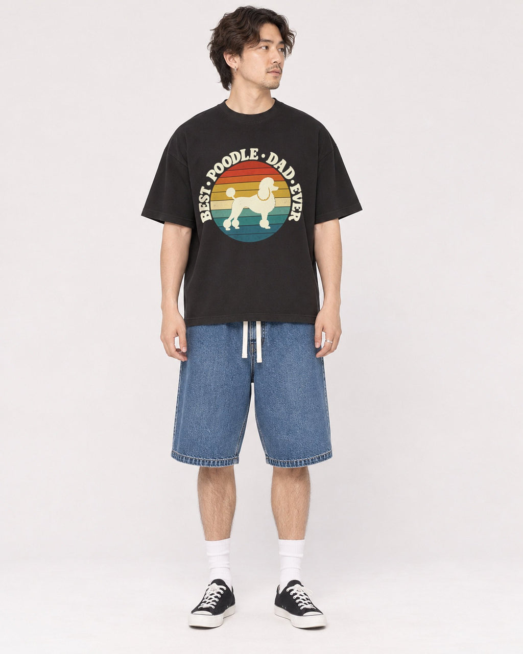 Mockup Boxy Heavyweight Tee Black male full-body 03