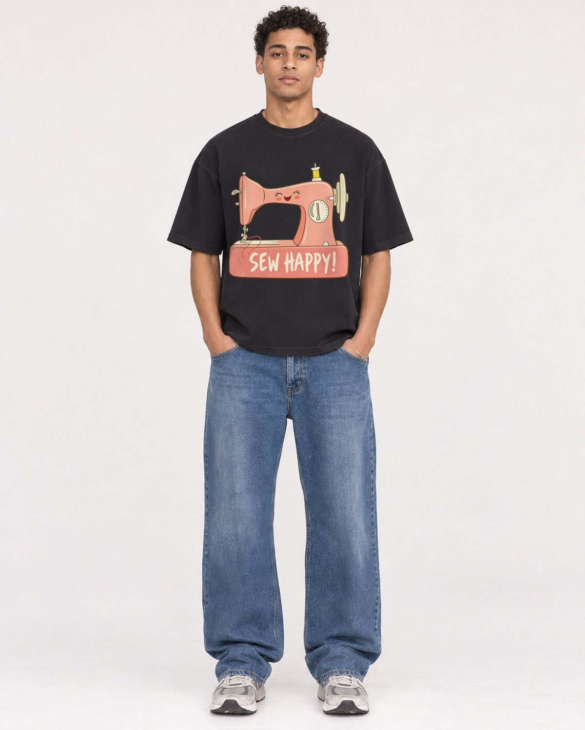 Mockup Boxy Heavyweight Tee Black male full-body 10
