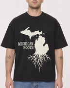 Mockup Boxy Heavyweight Tee Black male close-up 18