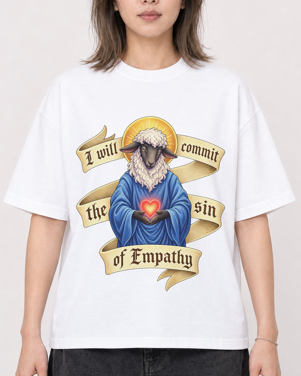 Mockup Boxy Heavyweight Tee White female close-up 33