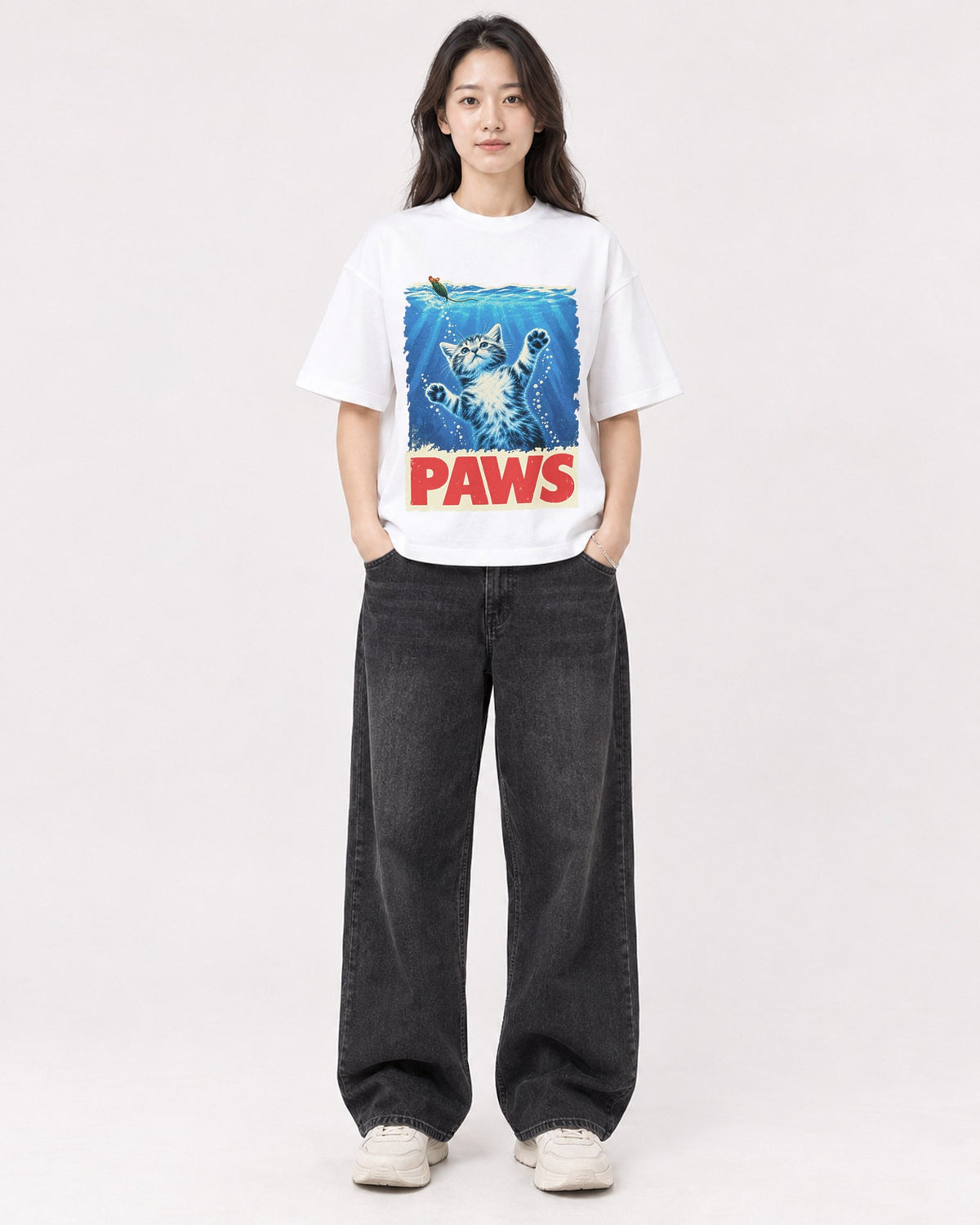 Mockup Boxy Heavyweight Tee White female full-body 03