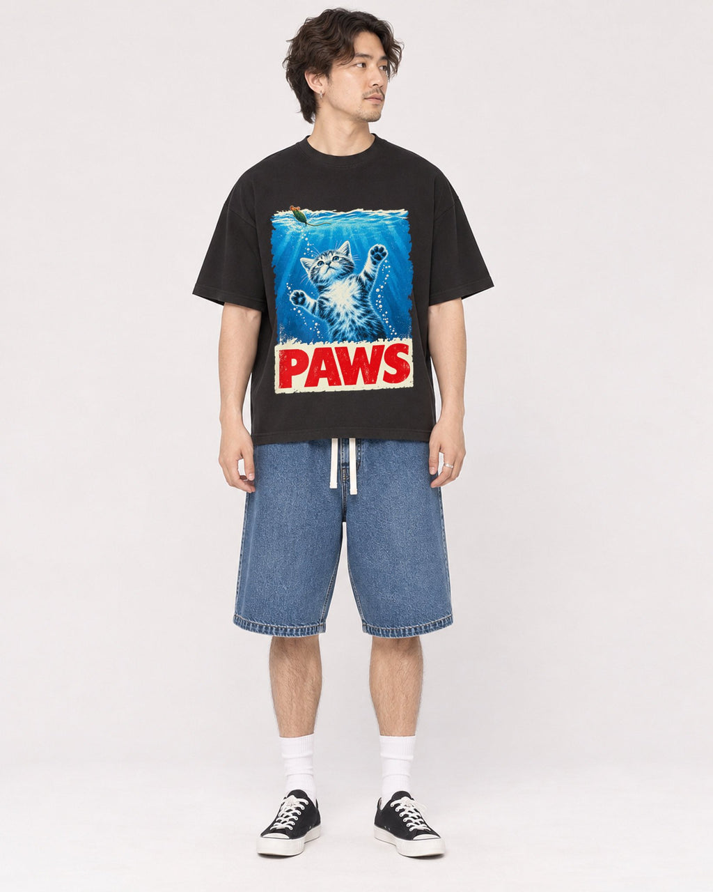 Mockup Boxy Heavyweight Tee Black male full-body 03