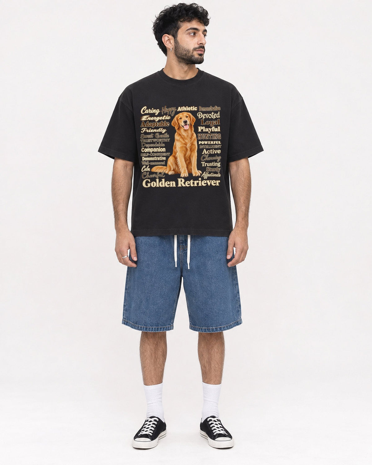 Mockup Boxy Heavyweight Tee Black male full-body 07