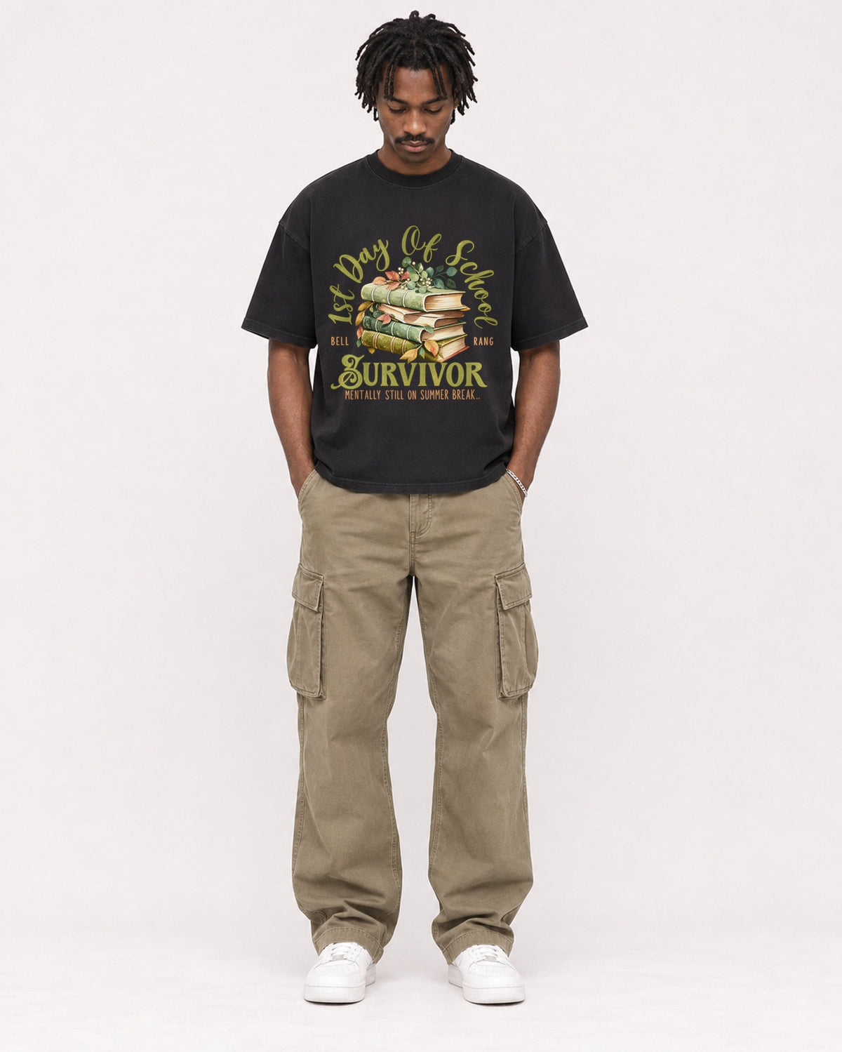 Mockup Boxy Heavyweight Tee Black male full-body 04